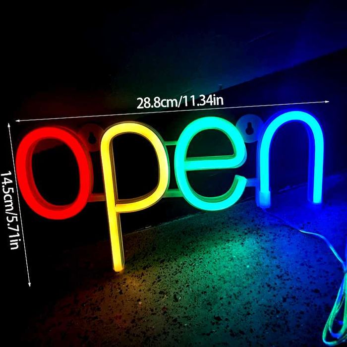 Reclama luminoasa LED Neon, "OPEN", Temark, multicolor, 28.8x14.5 cm