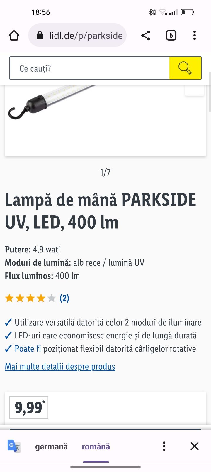 PARKSIDE UV, LED, 400 lm  auto lampa lanterna
