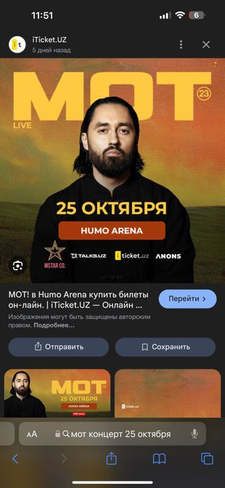 Билет на концерт Мота на фанзону