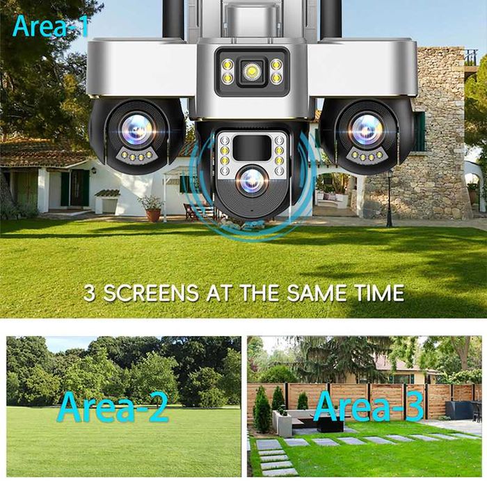 Тройна Wifi камера за видеонаблюдение с въртящи се странични обективи