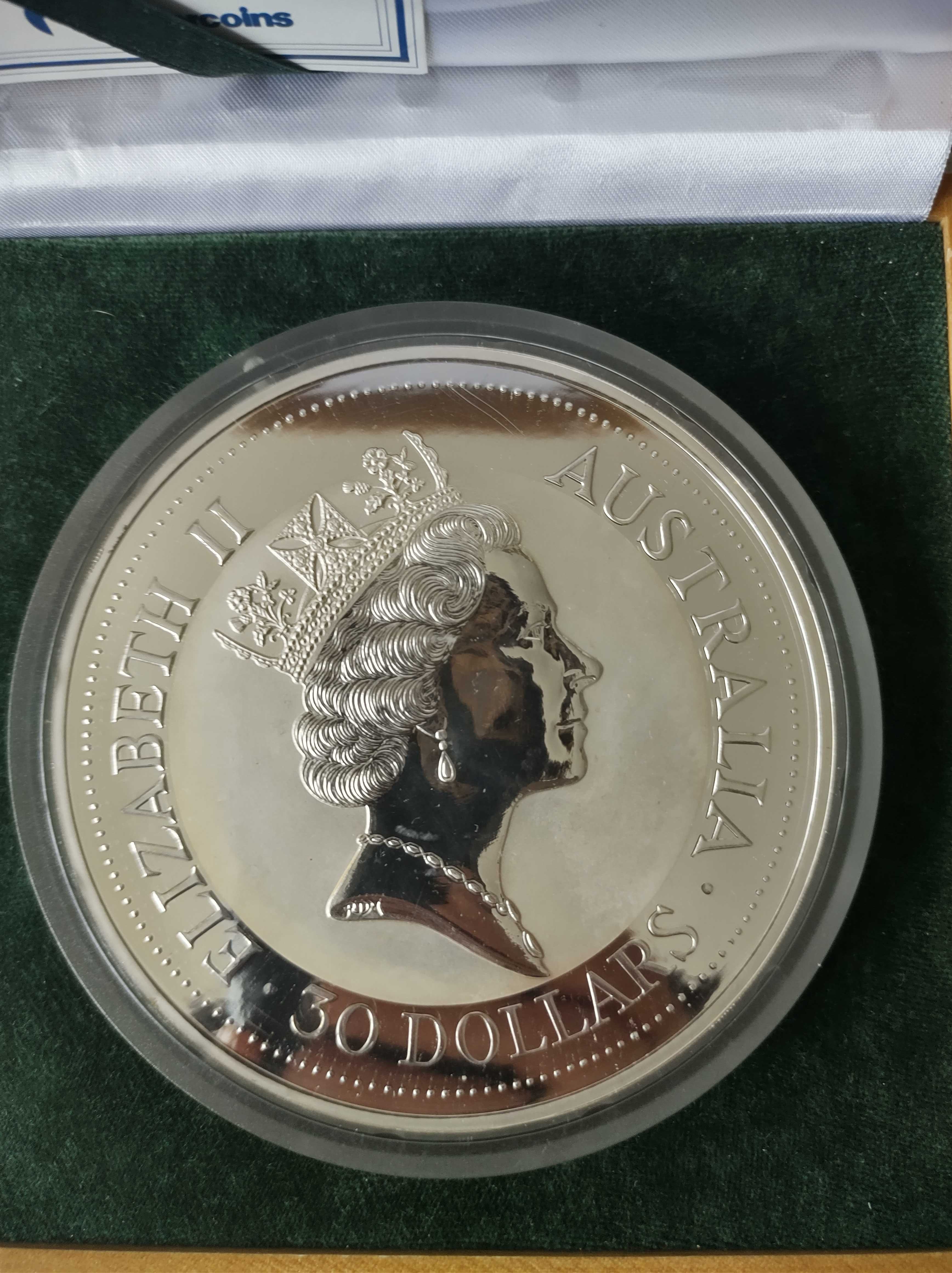 ,,Kookaburra" monedă de argint 30 dolari , greutate 1 kg
