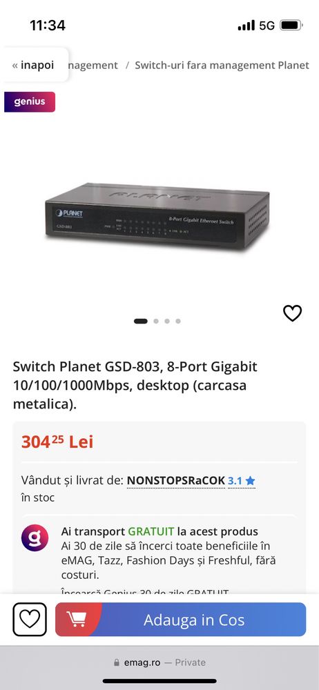 Switch Planet GSD-803 8-Port Gigabit 10/100/1000Mbps