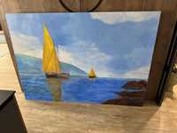Ръчно рисувана картина с Морски пейзаж “Жълти платна”