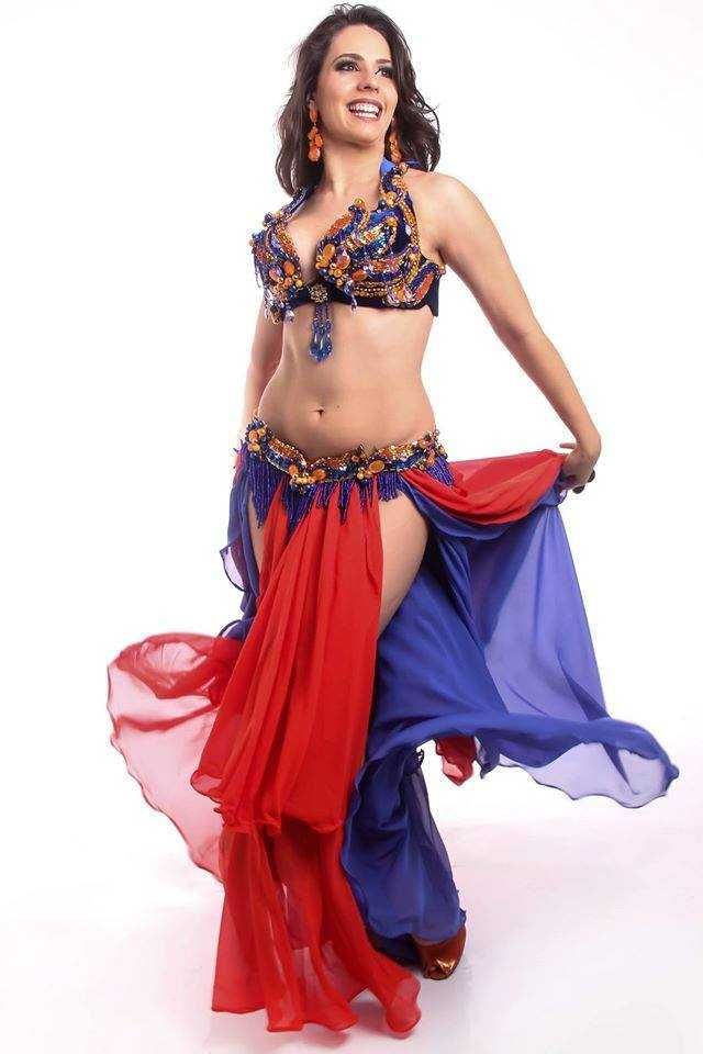 Costum Belly Dance Oriental Profesionist Designer Albastru/Portocaliu