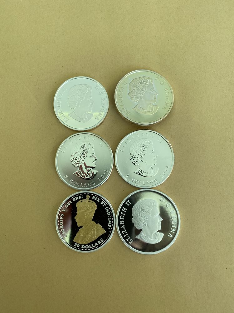 Colectie 6 uncii (monede) argint puritate 999, Canada.