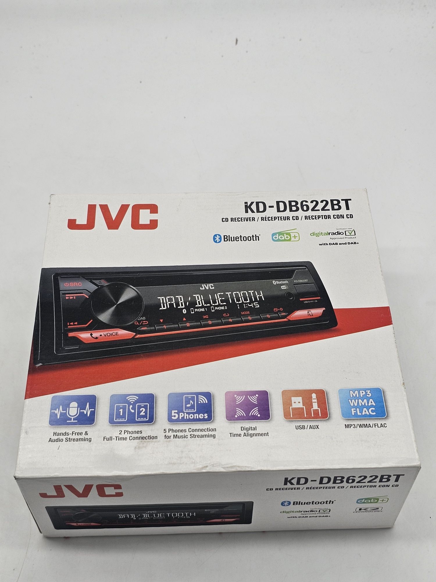 Radio cu Bluetooth, JVC, KD-DB622BT, Negru/Rosu