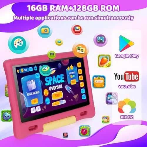 Нов Детски таблет 10" Android 14, Octa Core, 16GB RAM, 128GB, розов