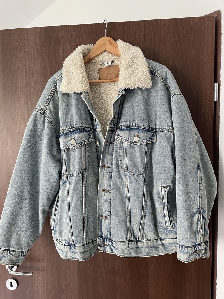 Jacheta denim prespalat cu plus/blana interior H&M