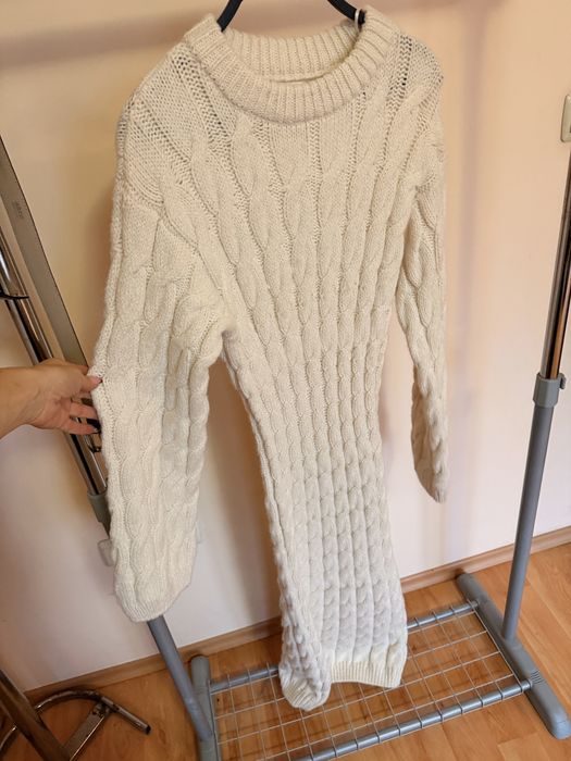 Бяла плетена дълга рокля HM