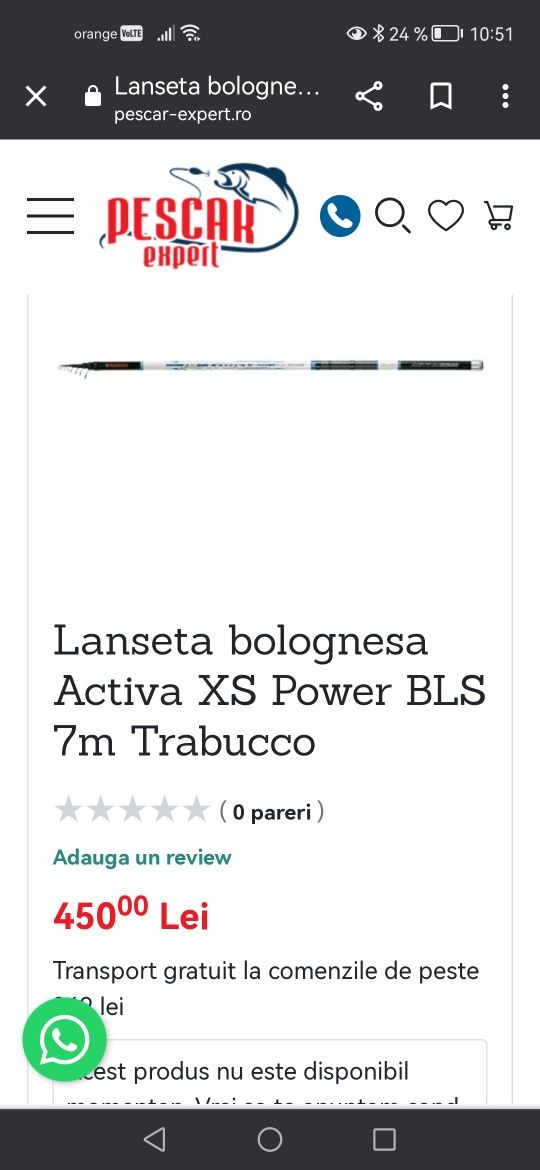 Lanseta bolognesa Trabucco 7m