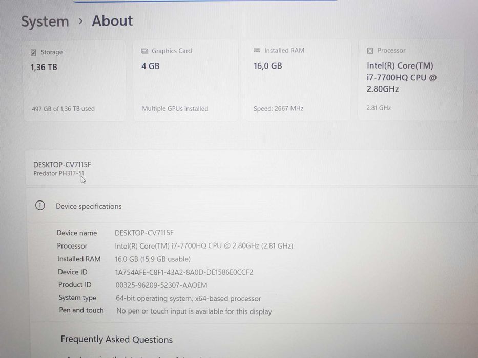 Геймърски Лаптоп Acer Predator Helios 300 N17C3, дисплей-17.3 инча