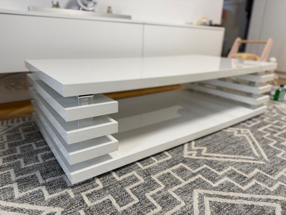 Masa living Cafea Alb Lucios 120x60x31
