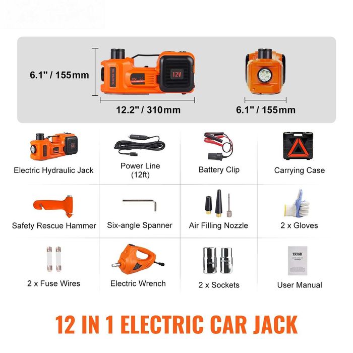 Cric electric auto VEVOR 5 tone, compresor, cheie, 12V, NOU