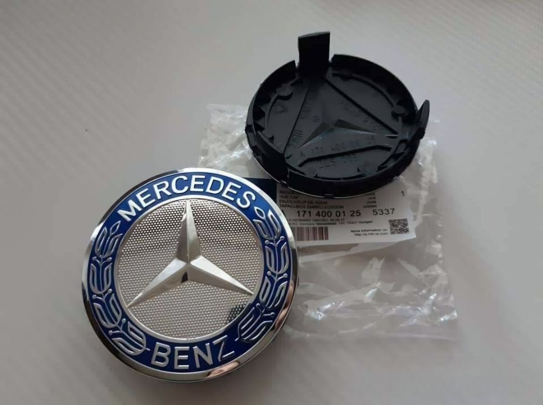 Капачки за Мерцедес джанти 75мм Mercedes-Benz синьо венче
