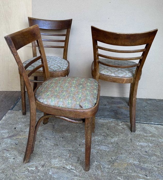 Set 3 Scaune Vintage cu spatar curbat; Scaun cu sezut tapitat