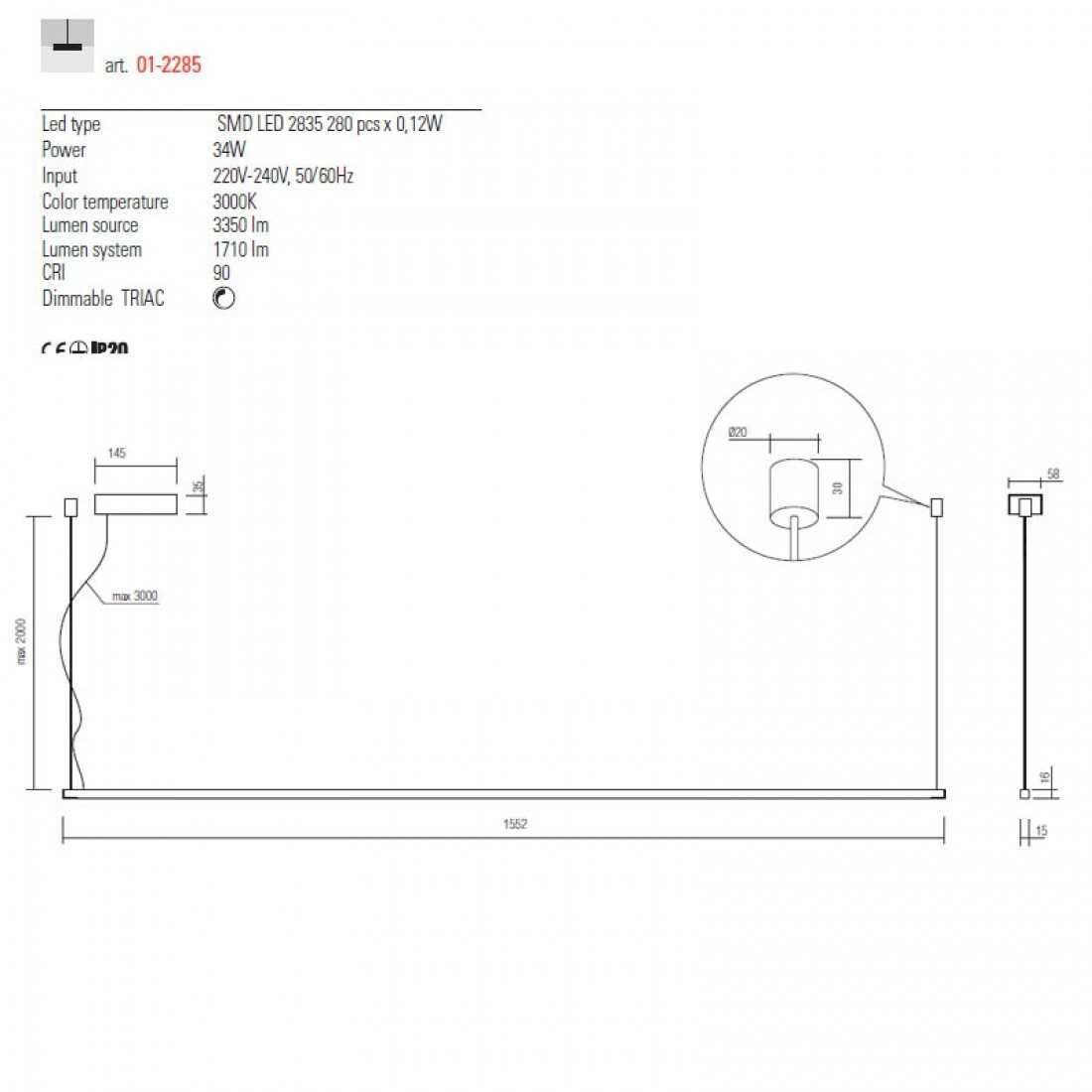 Lustra Interior - bagheta suspendata ACROBAT Art.01-2285 Redo LED 34W