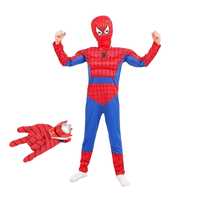 Set costum Ultimate Spiderman copii, 95-110 cm si manusa cu discuri