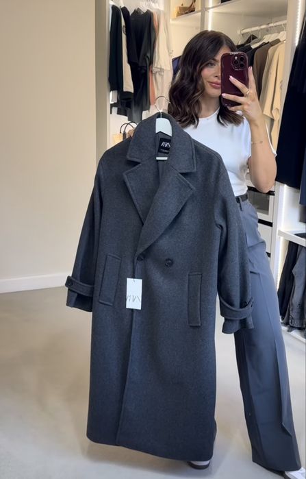 Дамско сиво палто ZARA