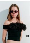 Нова черна блуза с рози от органза от ZARA М/Л размер