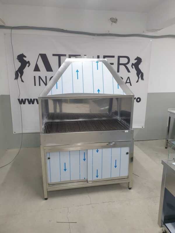 Gratar inox carbuni cu hota si dulap 1200×600×1800mm