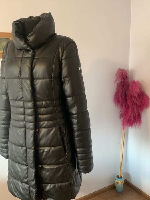 Зимний пуховик полупальто Guess 42-S / из эко-кожи / теплый мягкий