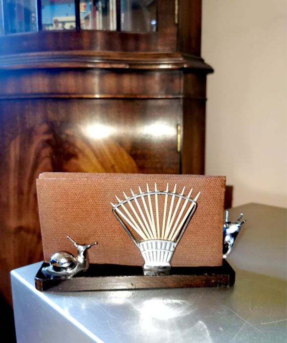 Антикварен арт деко хромиран метален държач поставка прибори за охлюви