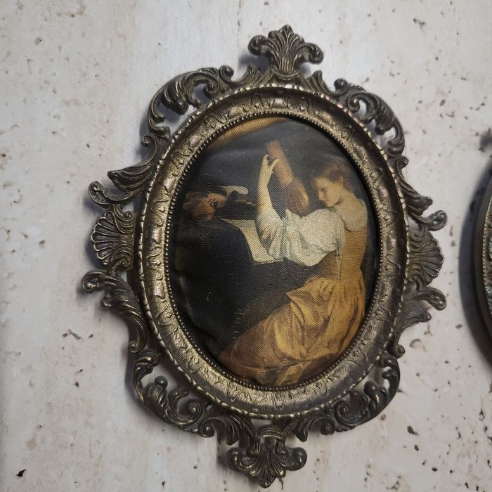 Set tablouri baroc vintage pictura pe matase naturala