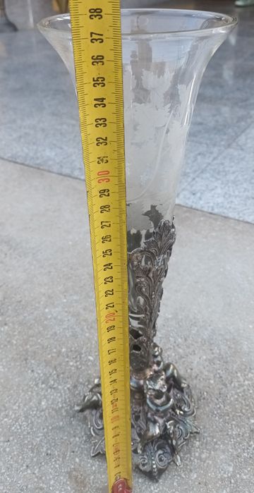 Obiect vechi Argintat cu vas din Cristal