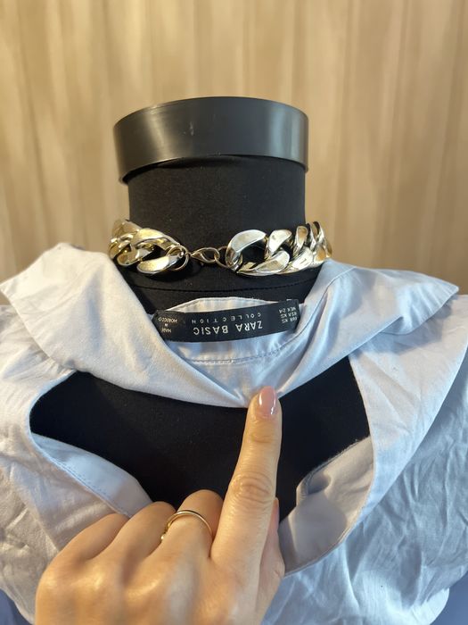 Camasa Zara cu maneca lunga bleu ciel spate decupat xs