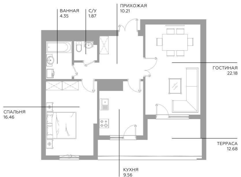 Инфинити квартира 2х комнатная Golden House