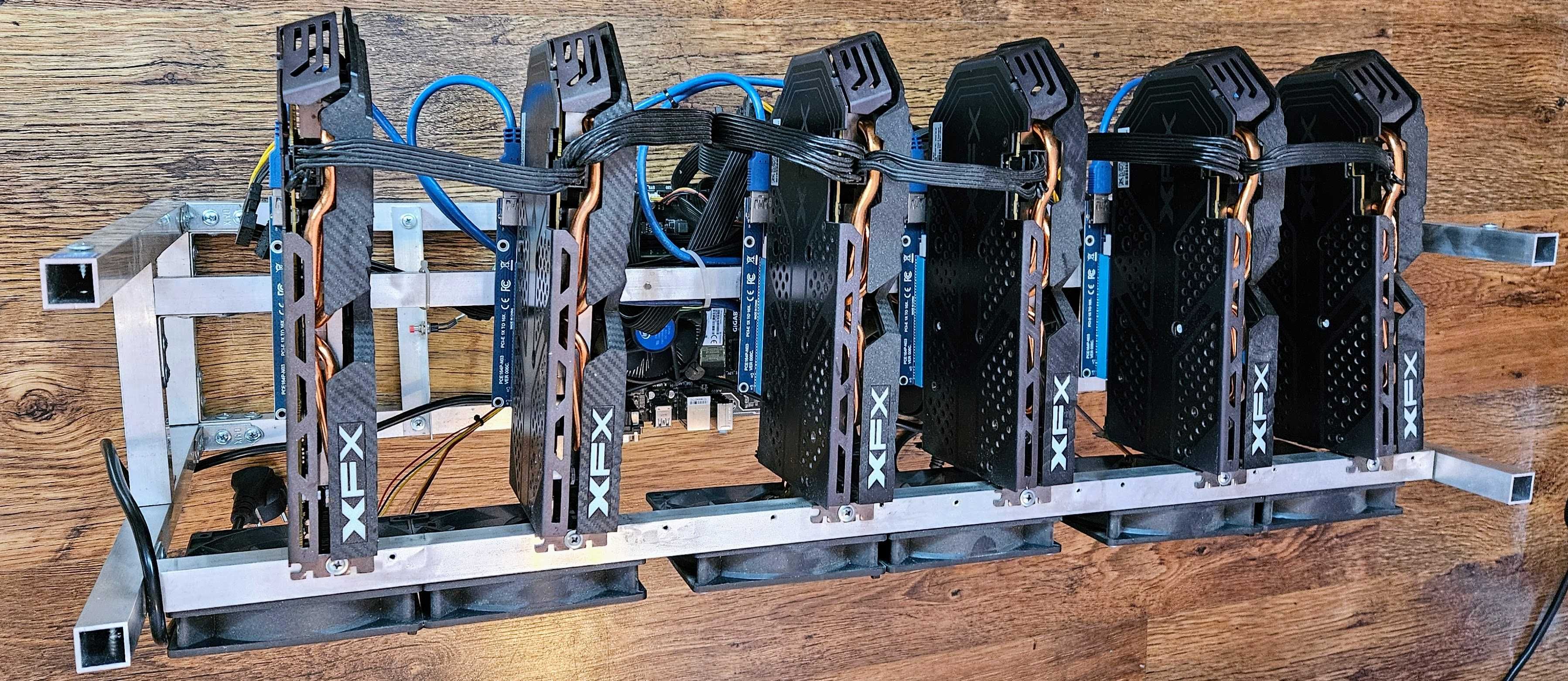 Майнинг риг със 6 карти rx580 8GB Mining rig ETH Копачка