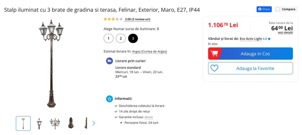 Stâlp de iluminare exterior casa/grădină