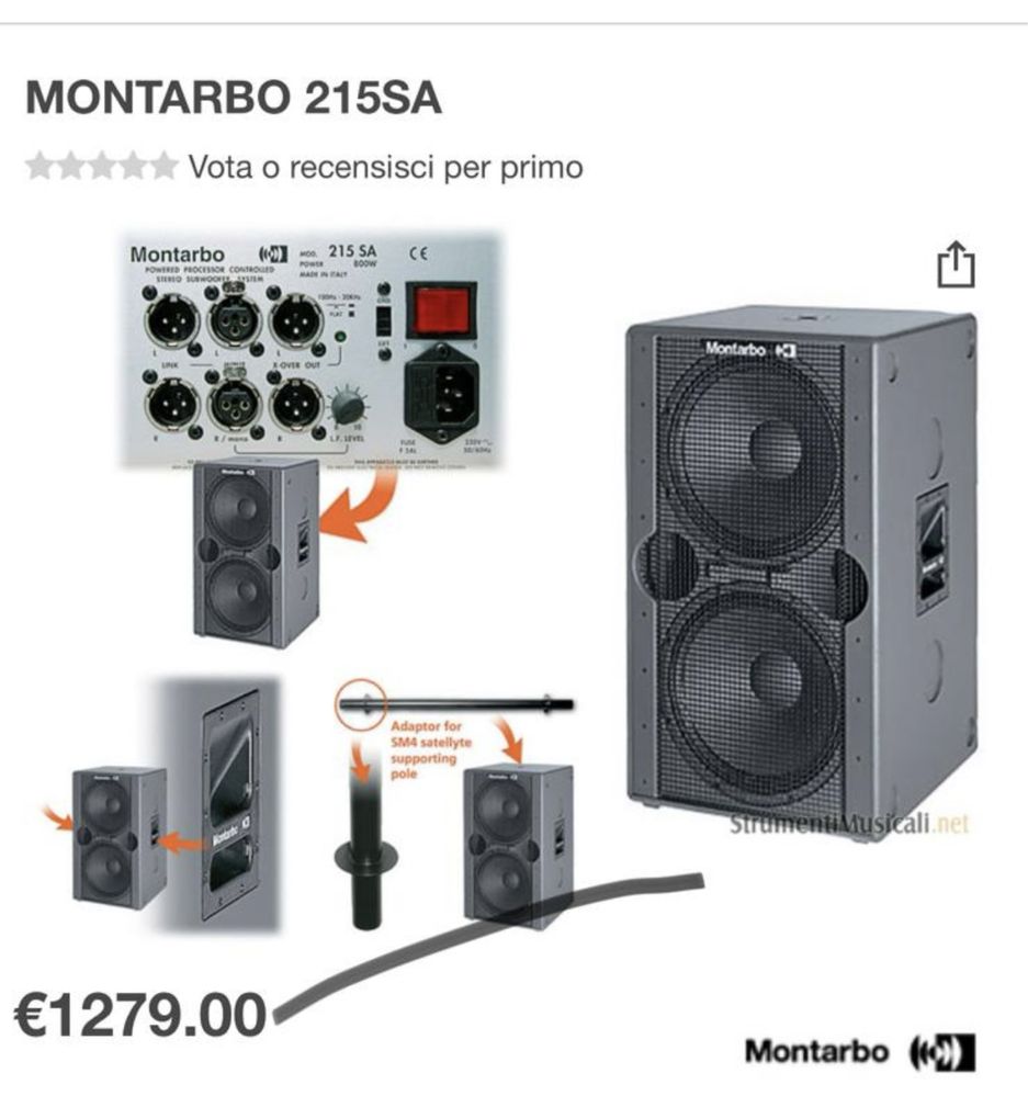 Vand/ schimb Subwoofer / bas activ Montarbo 215 SA , 800w rms