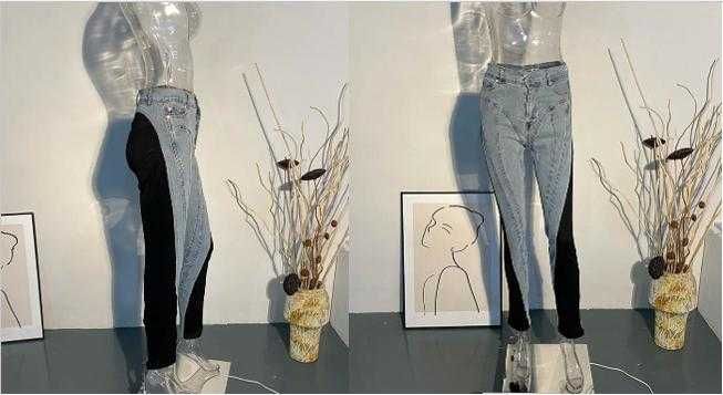 Корейски Дънки Есен 2025 Висока Талия Пачуърк Вталени Разтегаеми Модел