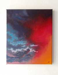 Оригинална ръчно изработена картина "Залез пред буря" - акрил, 25х30см