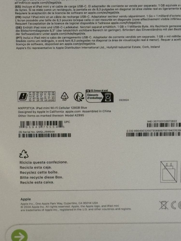 Apple iPad mini A17 pro, Cellular, sigilata, transport ZERO