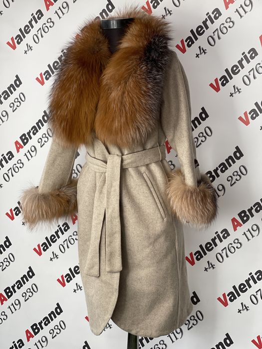 Vand Palton din Lana Alpaca si Blana de Vulpe aurie Goldfox