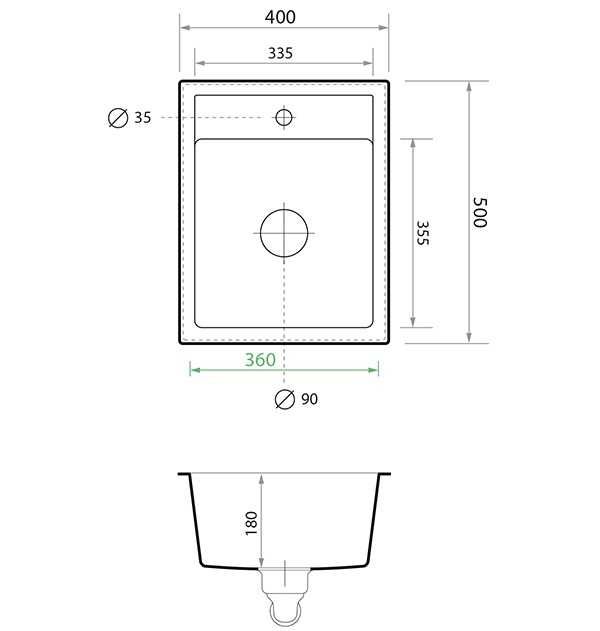 Кухненска Мивка от гранит модел РИГА 40 XL 400 x 500+ Смесител + Сифон