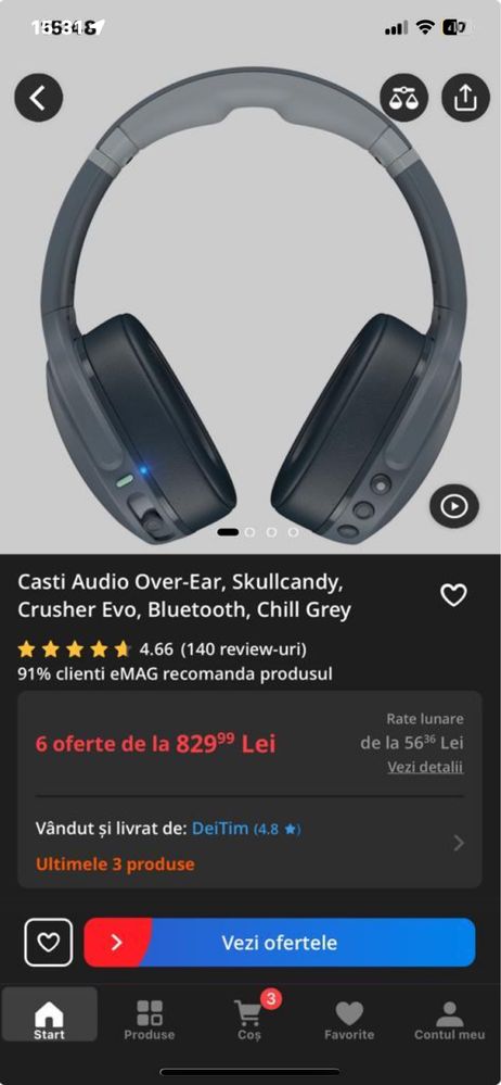 Casti audio Over-Ear Skullcandy CrusherEvo, bluetooth