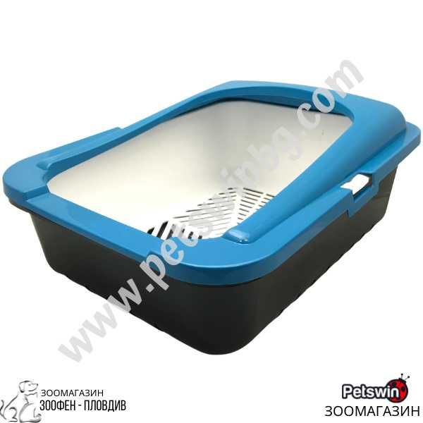 Котешка Тоалетна- с Борд- 50/38/19см- Синьо-Черна- Ръчно Самопочистващ