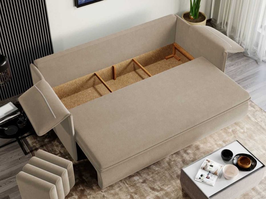 Canapea Extensibila Vanilla Stofa Catifea Crem