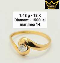Inel din aur de 18 K cu diamant,mărimea 14,stare perfecta
