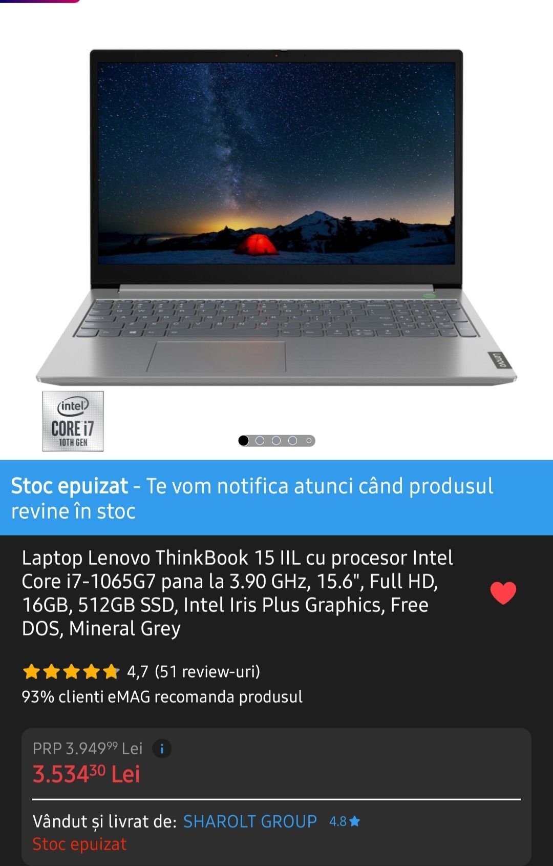 Vând sau schimb laptop Lenovo ThinkBook în stare excelentă, cu pc