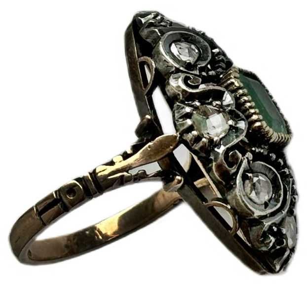 inel aur 18k cu smarald natural si 8 diamante naturale (cu expertiza)