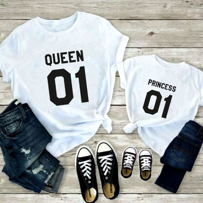 Set tricouri personalizate pentru mama si fiica, Queen-Princess