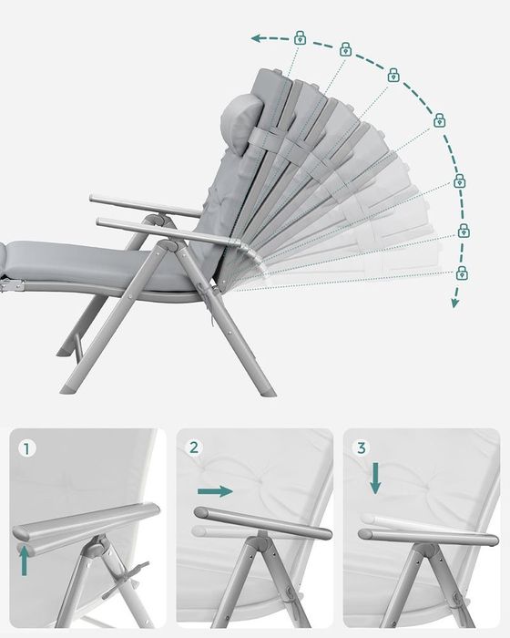 Сгъваем шезлонг с матрак 6см и възглавница SONGMICS 150кг