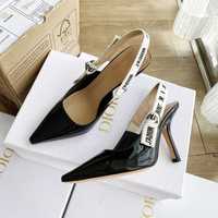 Sandale Christian Dior J'Adior, negru lac, toc 9.5cm, pantofi Premium