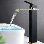 Baterie Lavoar Inalta Baie, Design Modern Cascada, Negru Auriu, 30CM