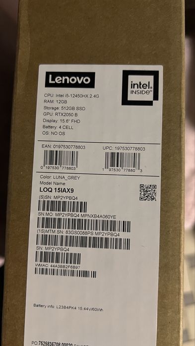 intel core i5-12450hx 2.4G sotiladi Lenova