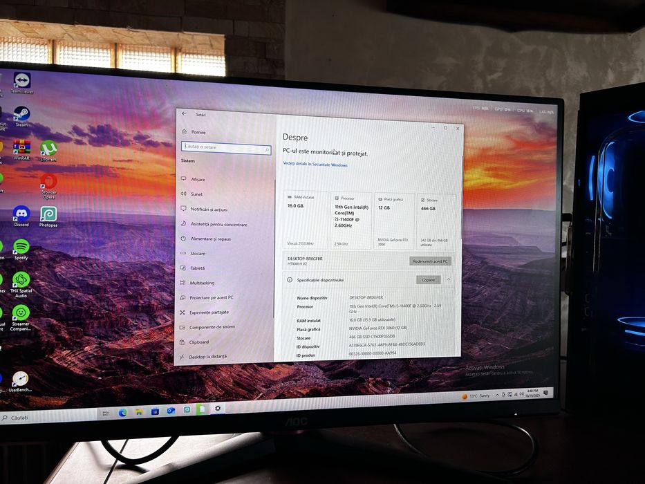 Setup pc gaming 3060 12gb ,monitor Aoc